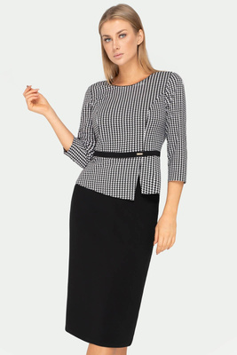 Komplet z bluzką w pepitkę i czarną spódnicą – Kaia