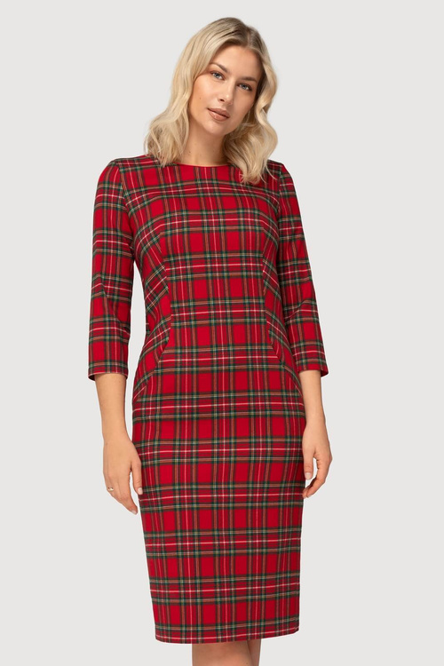 Sukienka czerwona w kratę z kieszeniami – Amelia