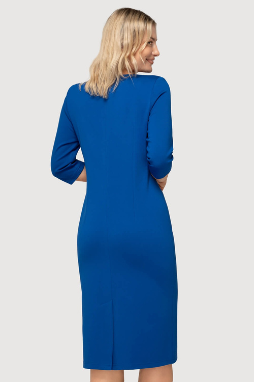 Sukienka midi Agnes chabrowa– kopertowy dekolt, marszczenia, rękaw 3/4