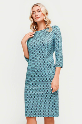 Sukienka turkusowa z wzorem Q i kieszeniami – Amelia
