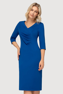 Sukienka midi Agnes chabrowa– kopertowy dekolt, marszczenia, rękaw 3/4