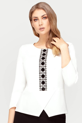 Bluzka ecru z haftem i baskinką - Briggite