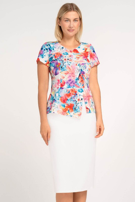 Komplet ecru z bluzką w kwiaty i spódnicą – Kaia