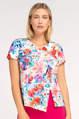 Bluzka ecru z baskinką w kolorowe kwiaty – Kaia