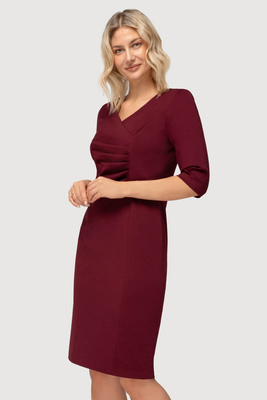 Sukienka midi Agnes bordowa – kopertowy dekolt, marszczenia, rękaw 3/4