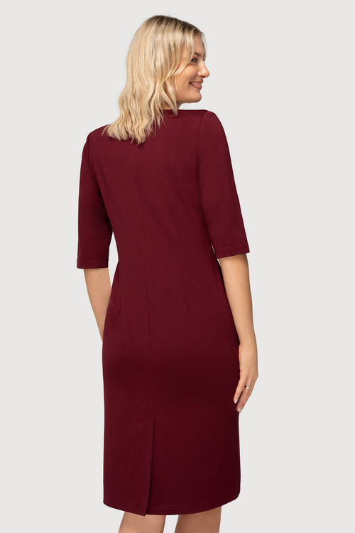 Sukienka midi Agnes bordowa – kopertowy dekolt, marszczenia, rękaw 3/4