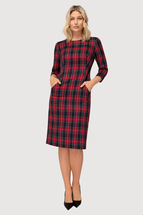 Sukienka granatowa w kratę z kieszeniami – Amelia