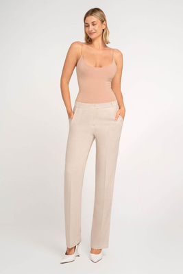 Spodnie lniane beżowe z kieszeniami