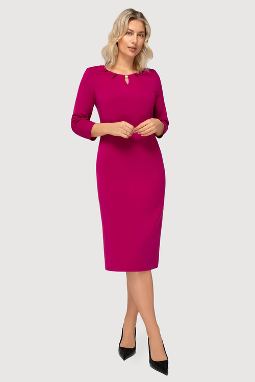 Sukienka midi fuksja z rękawem 3/4- Bianca