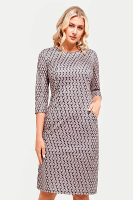 Sukienka beżowa z wzorem Q i kieszeniami – Amelia