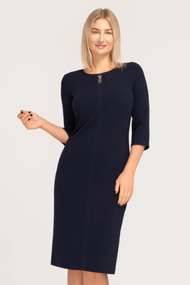 Sukienka granatowa z ozdobą przy dekolcie – Eva