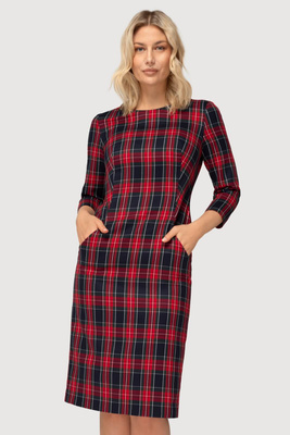 Sukienka granatowa w kratę z kieszeniami – Amelia