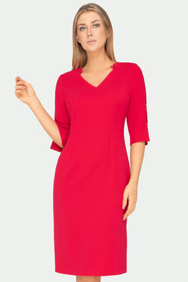 Sukienka malinowa z ozdobnymi rękawami – Gabrielle