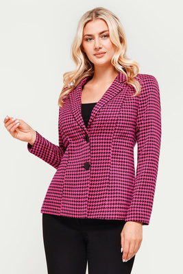Żakiet w amarantowo-czarną pepitkę z klasycznym kołnierzem– Clara