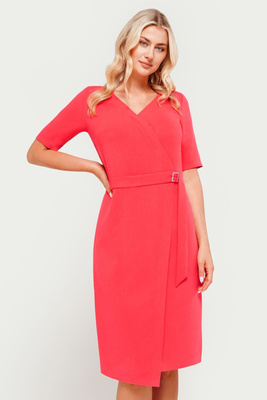 Sukienka koralowa z kopertowym dekoltem – Lilia