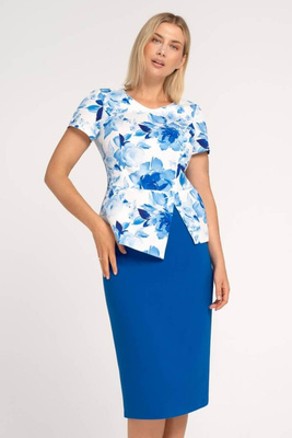 Komplet chabrowy z bluzką w kwiaty i spódnicą – Kaia