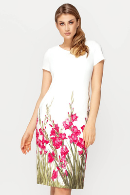 Sukienka ecru w amarantowe kwiaty – Pola