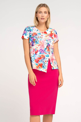 Komplet amarantowy z bluzką w kwiaty i spódnicą – Kaia